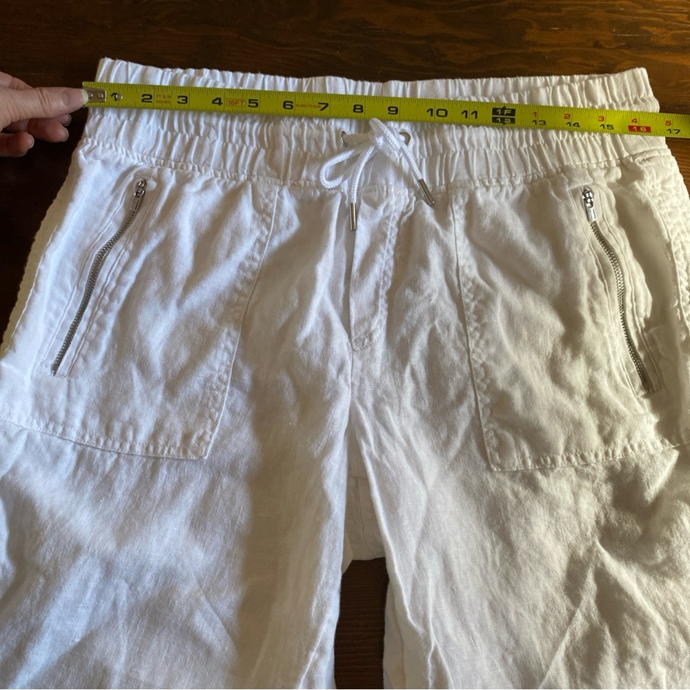 Athleta Women’s White Cabo Linen High Rise Silver Zip Drawstring Joggers Size 10 - Picture 11 of 16